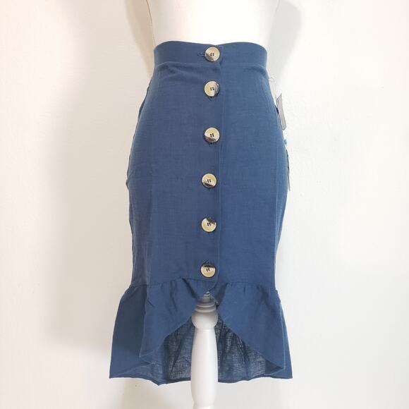 NEW!! WET Women SIZE XS Linen Blend Melodie Flounce Mermaid Skirt Steel Blue - Picture 5 of 15